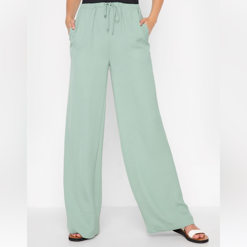 COPY - LTS Tall Sage Green Lightweight Twill Wide Leg TrousersShare to Socials